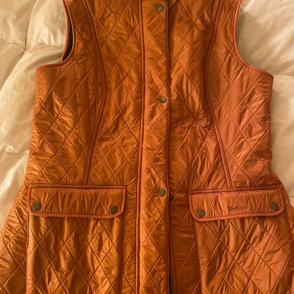 Barbour Vest- orange/yellow/marigold color. Flawless condition.
